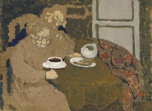 コーヒーを飲む2人の女性、1893年頃（段ボールに油彩） 作： Edouard Vuillard